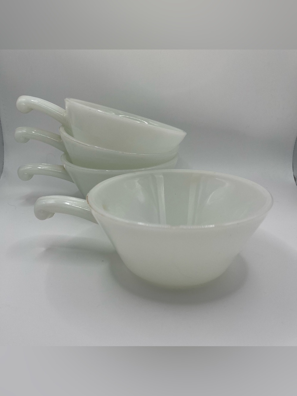 VTG Fire King Anchor Hocking White Milk Glass Handled Soup Chili Bowl - Set of 4